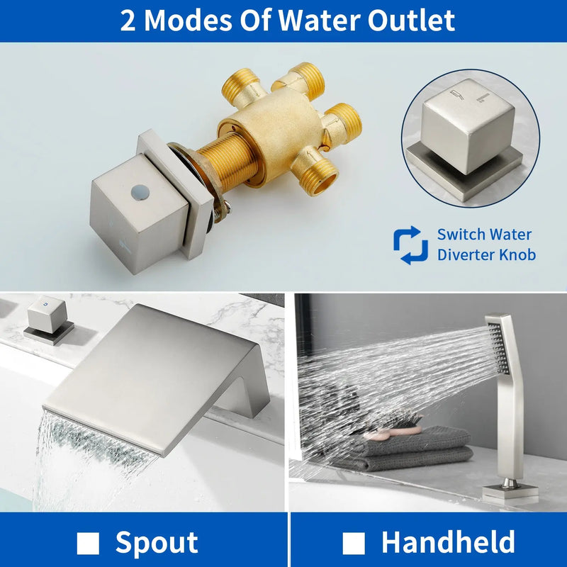 2-Handle Widespread Bath Tub Mixer Deck Mouted 5-Piece Roman Waterfall Tub Filler with Pull-Out Handheld Shower 3-handle-widespread-bath-tub-mixer-deck-mouted-5-piece-roman-waterfall-tub-filler-with-handheld-shower 