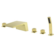 2-Handle Widespread Bath Tub Mixer Deck Mouted 5-Piece Roman Waterfall Tub Filler with Pull-Out Handheld Shower 3-handle-widespread-bath-tub-mixer-deck-mouted-5-piece-roman-waterfall-tub-filler-with-handheld-shower Brushed Gold / Brass & SUS304 / 17.5*13.4*5.5 inches