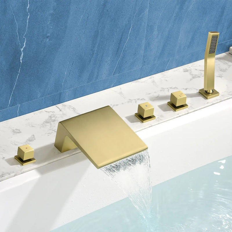 2-Handle Widespread Bath Tub Mixer Deck Mouted 5-Piece Roman Waterfall Tub Filler with Pull-Out Handheld Shower 3-handle-widespread-bath-tub-mixer-deck-mouted-5-piece-roman-waterfall-tub-filler-with-handheld-shower 