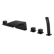 2-Handle Widespread Bath Tub Mixer Deck Mouted 5-Piece Roman Waterfall Tub Filler with Pull-Out Handheld Shower 3-handle-widespread-bath-tub-mixer-deck-mouted-5-piece-roman-waterfall-tub-filler-with-handheld-shower Matte Black / Brass & SUS304 / 17.5*13.4*5.5 inches