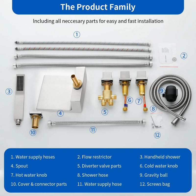 2-Handle Widespread Bath Tub Mixer Deck Mouted 5-Piece Roman Waterfall Tub Filler with Pull-Out Handheld Shower 3-handle-widespread-bath-tub-mixer-deck-mouted-5-piece-roman-waterfall-tub-filler-with-handheld-shower 