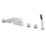 2-Handle Widespread Bath Tub Mixer Deck Mouted 5-Piece Roman Waterfall Tub Filler with Pull-Out Handheld Shower 3-handle-widespread-bath-tub-mixer-deck-mouted-5-piece-roman-waterfall-tub-filler-with-handheld-shower Brushed Nickel / Brass & SUS304 / 17.5*13.4*5.5 inches