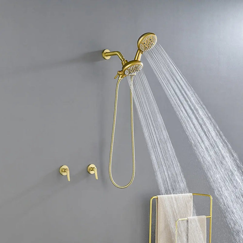2-Head Shower Trim Kit with 5-Setting Handheld Sprayer and Cross Handle in Matte Black | Brushed Nickel | Brushed Gold 2-head-shower-trim-kit-with-5-setting-handheld-sprayer-and-cross-handle-in-matte-black-brushed-nickel-brushed-gold 