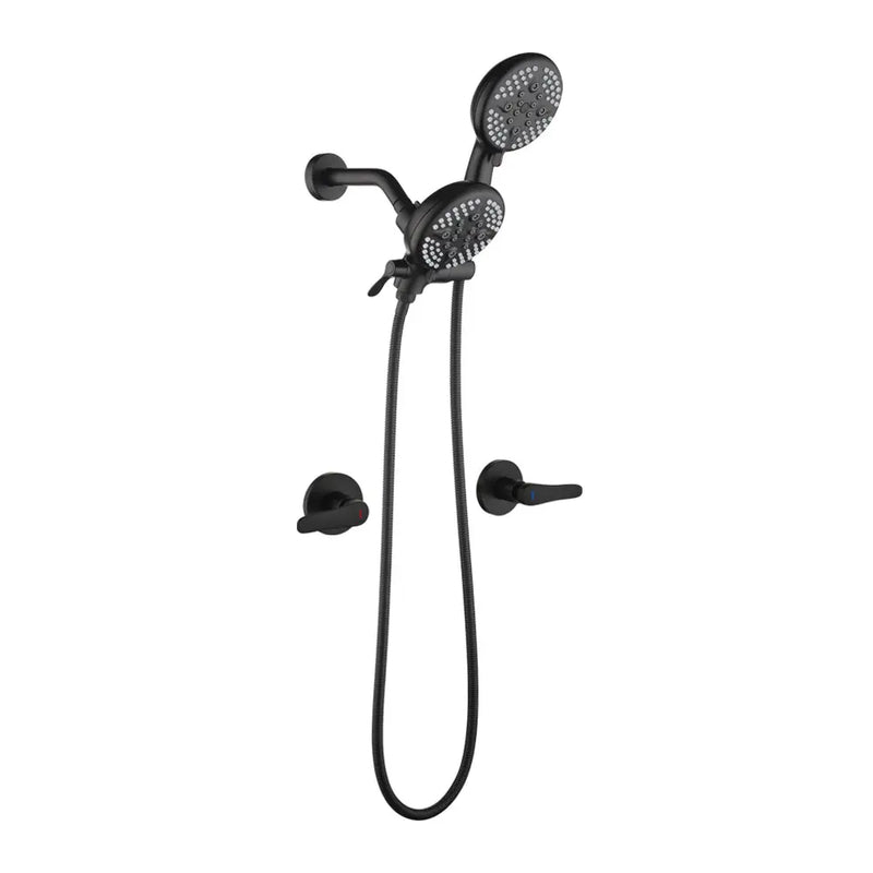 2-Head Shower Trim Kit with 5-Setting Handheld Sprayer and Cross Handle in Matte Black | Brushed Nickel | Brushed Gold 2-head-shower-trim-kit-with-5-setting-handheld-sprayer-and-cross-handle-in-matte-black-brushed-nickel-brushed-gold Matte Black / Brass & SUS304 & ABS / 17.3*10.1*5.4 inches