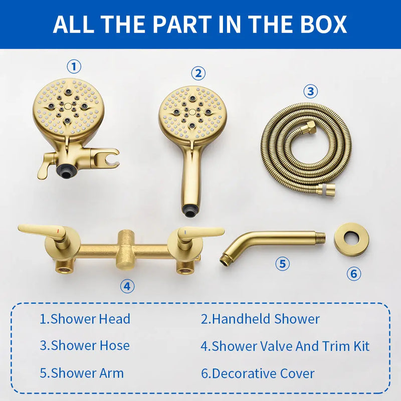 2-Head Shower Trim Kit with 5-Setting Handheld Sprayer and Cross Handle in Matte Black | Brushed Nickel | Brushed Gold 2-head-shower-trim-kit-with-5-setting-handheld-sprayer-and-cross-handle-in-matte-black-brushed-nickel-brushed-gold 