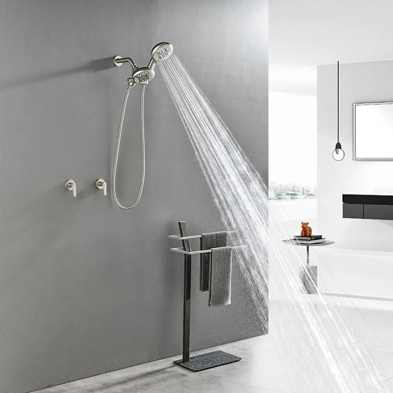 2-Head Shower Trim Kit with 5-Setting Handheld Sprayer and Cross Handle in Matte Black | Brushed Nickel | Brushed Gold 2-head-shower-trim-kit-with-5-setting-handheld-sprayer-and-cross-handle-in-matte-black-brushed-nickel-brushed-gold 