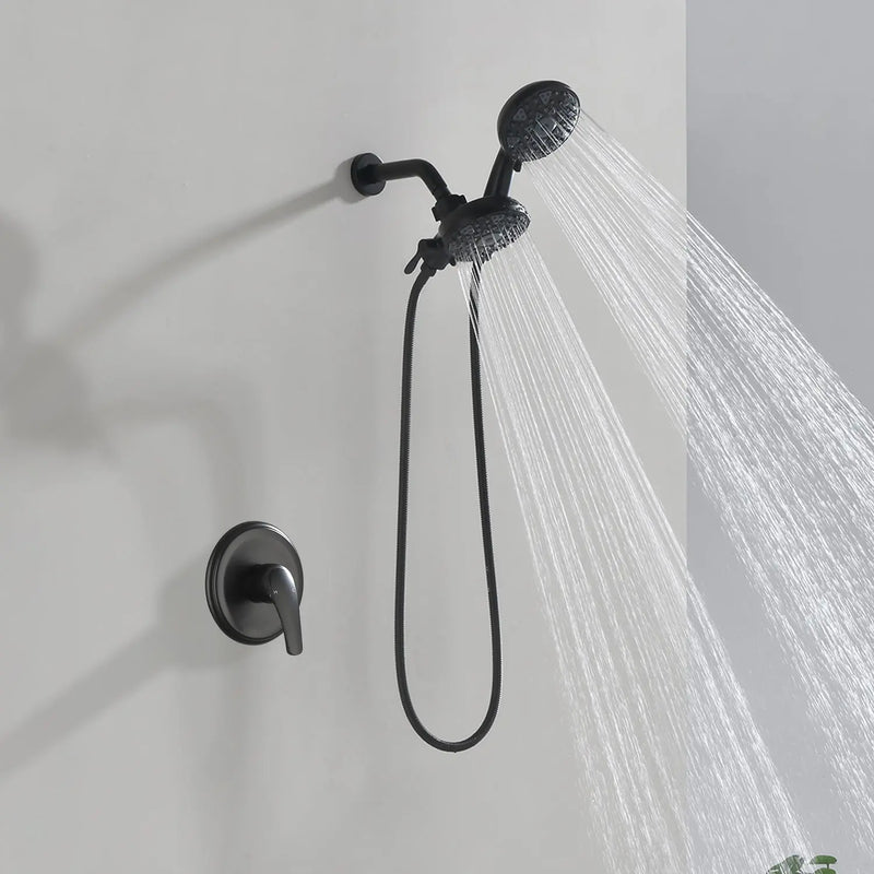 2-In-1 Rain Shower Heads System Single-Handle 6 Modes Shower Trim Kit with Dual Shower Head 4.7 Inch in Matte Black, Brushed Nickel, Brushed Gold 2-in-1-rain-shower-heads-system-single-handle-6-modes-shower-trim-kit-with-dual-shower-head-4-7-inch-in-matte-black-brushed-nickel-brushed-gold Matte Black / Brass & SUS304 & ABS / 17.3*10.1*5.4 inch