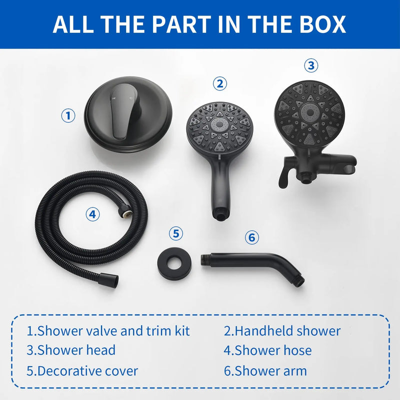 2-In-1 Rain Shower Heads System Single-Handle 6 Modes Shower Trim Kit with Dual Shower Head 4.7 Inch in Matte Black, Brushed Nickel, Brushed Gold 2-in-1-rain-shower-heads-system-single-handle-6-modes-shower-trim-kit-with-dual-shower-head-4-7-inch-in-matte-black-brushed-nickel-brushed-gold 