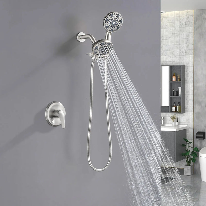 2-In-1 Rain Shower Heads System Single-Handle 6 Modes Shower Trim Kit with Dual Shower Head 4.7 Inch in Matte Black, Brushed Nickel, Brushed Gold 2-in-1-rain-shower-heads-system-single-handle-6-modes-shower-trim-kit-with-dual-shower-head-4-7-inch-in-matte-black-brushed-nickel-brushed-gold 