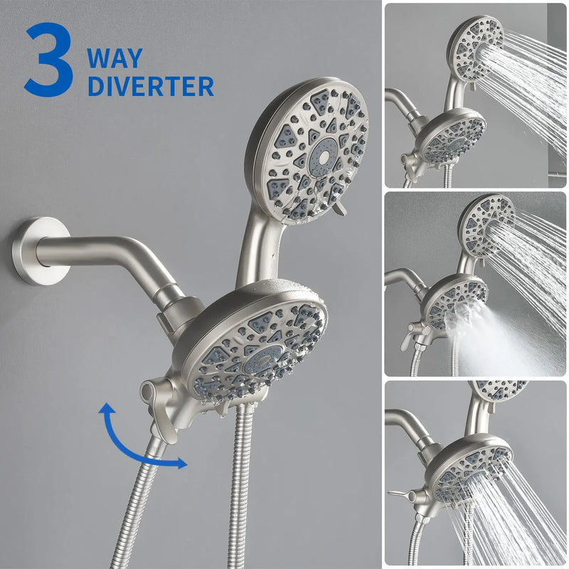 2-In-1 Rain Shower Heads System Single-Handle 6 Modes Shower Trim Kit with Dual Shower Head 4.7 Inch in Matte Black, Brushed Nickel, Brushed Gold 2-in-1-rain-shower-heads-system-single-handle-6-modes-shower-trim-kit-with-dual-shower-head-4-7-inch-in-matte-black-brushed-nickel-brushed-gold 