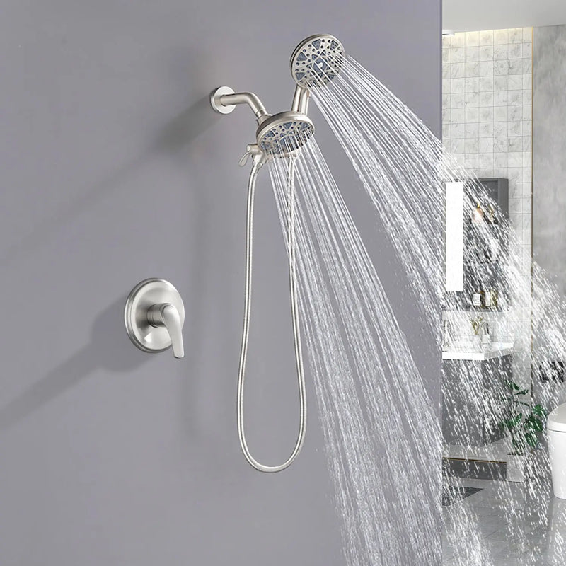 2-In-1 Rain Shower Heads System Single-Handle 6 Modes Shower Trim Kit with Dual Shower Head 4.7 Inch in Matte Black, Brushed Nickel, Brushed Gold 2-in-1-rain-shower-heads-system-single-handle-6-modes-shower-trim-kit-with-dual-shower-head-4-7-inch-in-matte-black-brushed-nickel-brushed-gold Brushed Nickel / Brass & SUS304 & ABS / 17.3*10.1*5.4 inch