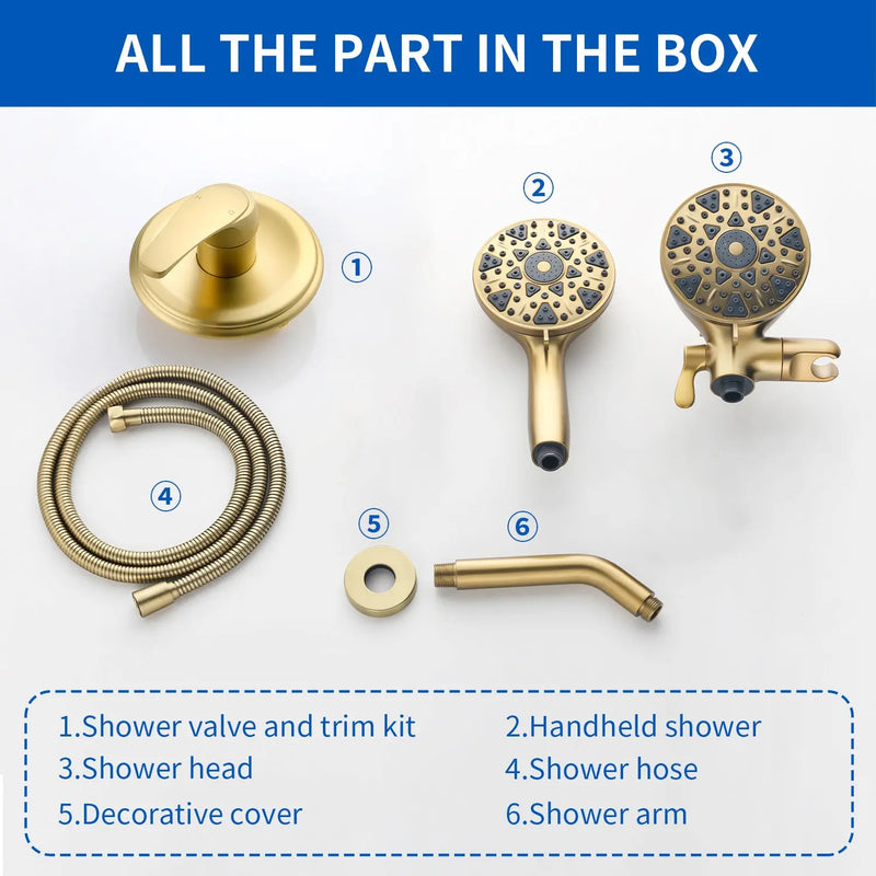 2-In-1 Rain Shower Heads System Single-Handle 6 Modes Shower Trim Kit with Dual Shower Head 4.7 Inch in Matte Black, Brushed Nickel, Brushed Gold 2-in-1-rain-shower-heads-system-single-handle-6-modes-shower-trim-kit-with-dual-shower-head-4-7-inch-in-matte-black-brushed-nickel-brushed-gold 