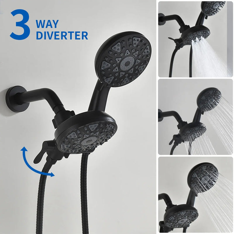 2-In-1 Rain Shower Heads System Single-Handle 6 Modes Shower Trim Kit with Dual Shower Head 4.7 Inch in Matte Black, Brushed Nickel, Brushed Gold 2-in-1-rain-shower-heads-system-single-handle-6-modes-shower-trim-kit-with-dual-shower-head-4-7-inch-in-matte-black-brushed-nickel-brushed-gold 