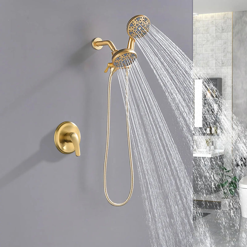 2-In-1 Rain Shower Heads System Single-Handle 6 Modes Shower Trim Kit with Dual Shower Head 4.7 Inch in Matte Black, Brushed Nickel, Brushed Gold 2-in-1-rain-shower-heads-system-single-handle-6-modes-shower-trim-kit-with-dual-shower-head-4-7-inch-in-matte-black-brushed-nickel-brushed-gold Brushed Gold / Brass & SUS304 & ABS / 17.3*10.1*5.4 inch