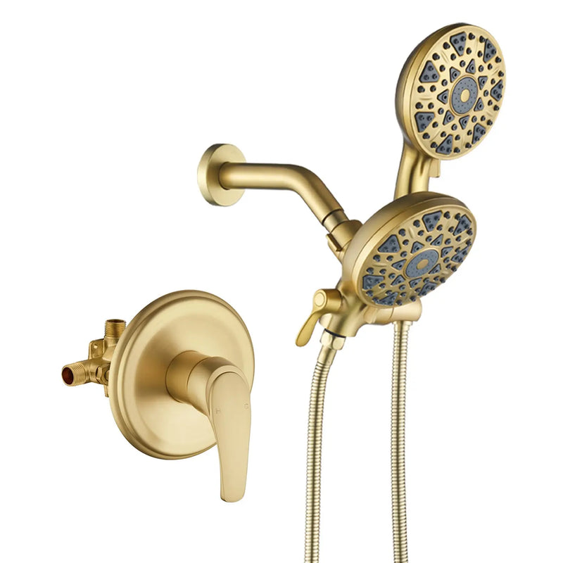 2-In-1 Rain Shower Heads System Single-Handle 6 Modes Shower Trim Kit with Dual Shower Head 4.7 Inch in Matte Black, Brushed Nickel, Brushed Gold 2-in-1-rain-shower-heads-system-single-handle-6-modes-shower-trim-kit-with-dual-shower-head-4-7-inch-in-matte-black-brushed-nickel-brushed-gold 