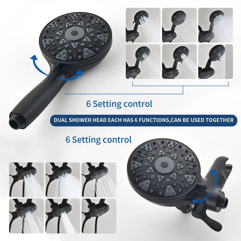 2-In-1 Rain Shower Heads System Single-Handle 6 Modes Shower Trim Kit with Dual Shower Head 4.7 Inch in Matte Black, Brushed Nickel, Brushed Gold 2-in-1-rain-shower-heads-system-single-handle-6-modes-shower-trim-kit-with-dual-shower-head-4-7-inch-in-matte-black-brushed-nickel-brushed-gold 
