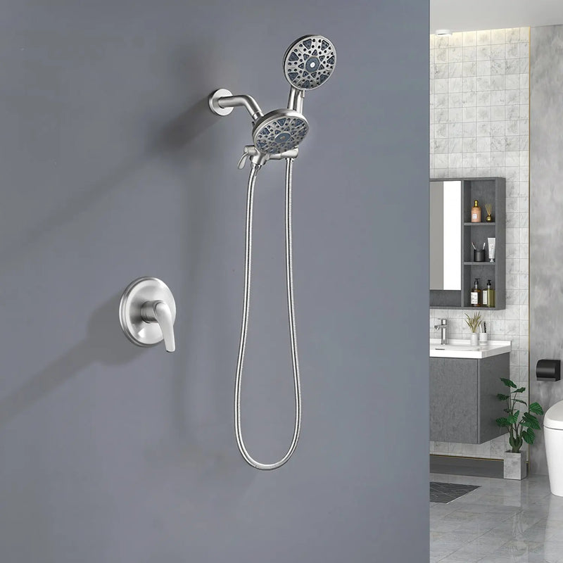 2-In-1 Rain Shower Heads System Single-Handle 6 Modes Shower Trim Kit with Dual Shower Head 4.7 Inch in Matte Black, Brushed Nickel, Brushed Gold 2-in-1-rain-shower-heads-system-single-handle-6-modes-shower-trim-kit-with-dual-shower-head-4-7-inch-in-matte-black-brushed-nickel-brushed-gold 