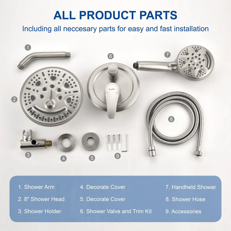 2-Way Shower Faucet Set 8 Inch ABS 6-Setting Head Shower System with 9-Spray Round Hand Shower 2-way-8-inch-abs-6-setting-head-shower-system-with-9-functions-hand-shower 