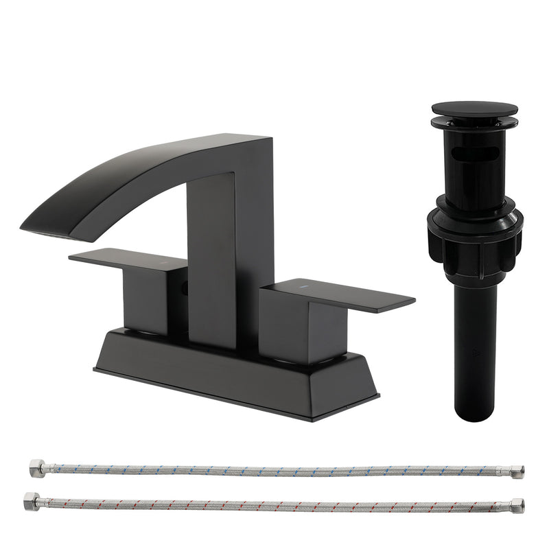 4-Inch Centerset Vanity Faucet 2-Handle Waterfall Bathroom Faucet with Pop Up Drain and Water Supply Lines