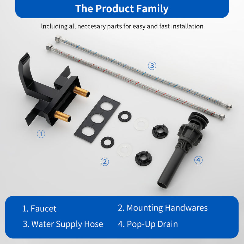 4-Inch Centerset Vanity Faucet 2-Handle Waterfall Bathroom Faucet with Pop Up Drain and Water Supply Lines