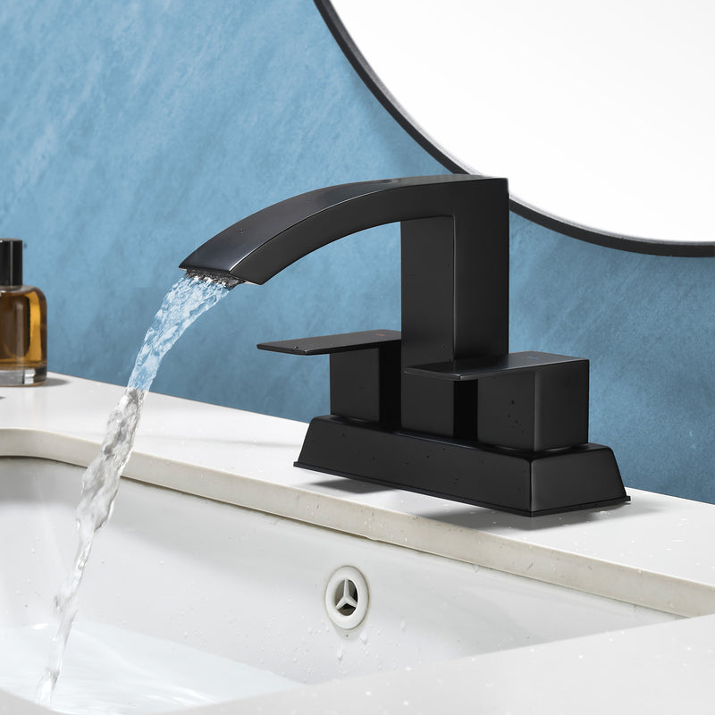 4-Inch Centerset Vanity Faucet 2-Handle Waterfall Bathroom Faucet with Pop Up Drain and Water Supply Lines