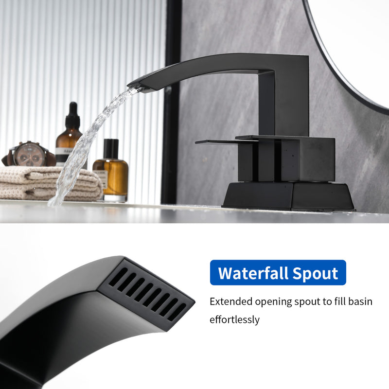 4-Inch Centerset Vanity Faucet 2-Handle Waterfall Bathroom Faucet with Pop Up Drain and Water Supply Lines