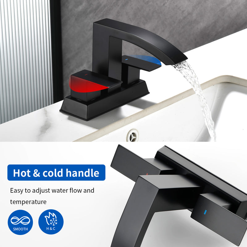 4-Inch Centerset Vanity Faucet 2-Handle Waterfall Bathroom Faucet with Pop Up Drain and Water Supply Lines
