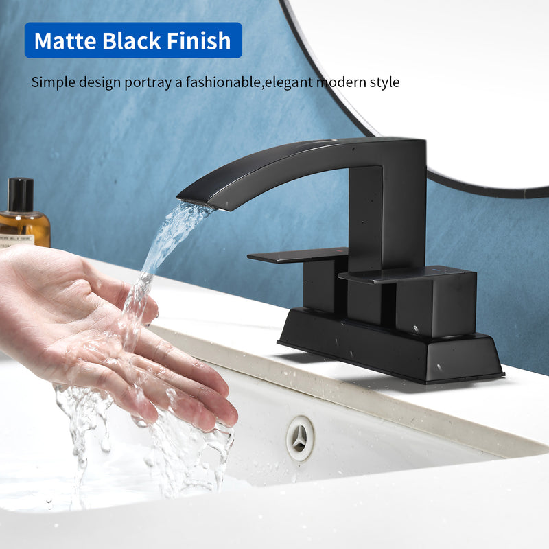 4-Inch Centerset Vanity Faucet 2-Handle Waterfall Bathroom Faucet with Pop Up Drain and Water Supply Lines