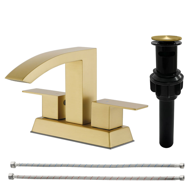 4-Inch Centerset Vanity Faucet 2-Handle Waterfall Bathroom Faucet with Pop Up Drain and Water Supply Lines