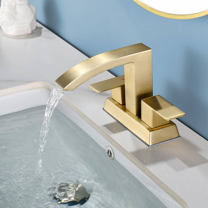 4-Inch Centerset Vanity Faucet 2-Handle Waterfall Bathroom Faucet with Pop Up Drain and Water Supply Lines