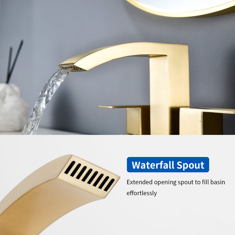 4-Inch Centerset Vanity Faucet 2-Handle Waterfall Bathroom Faucet with Pop Up Drain and Water Supply Lines
