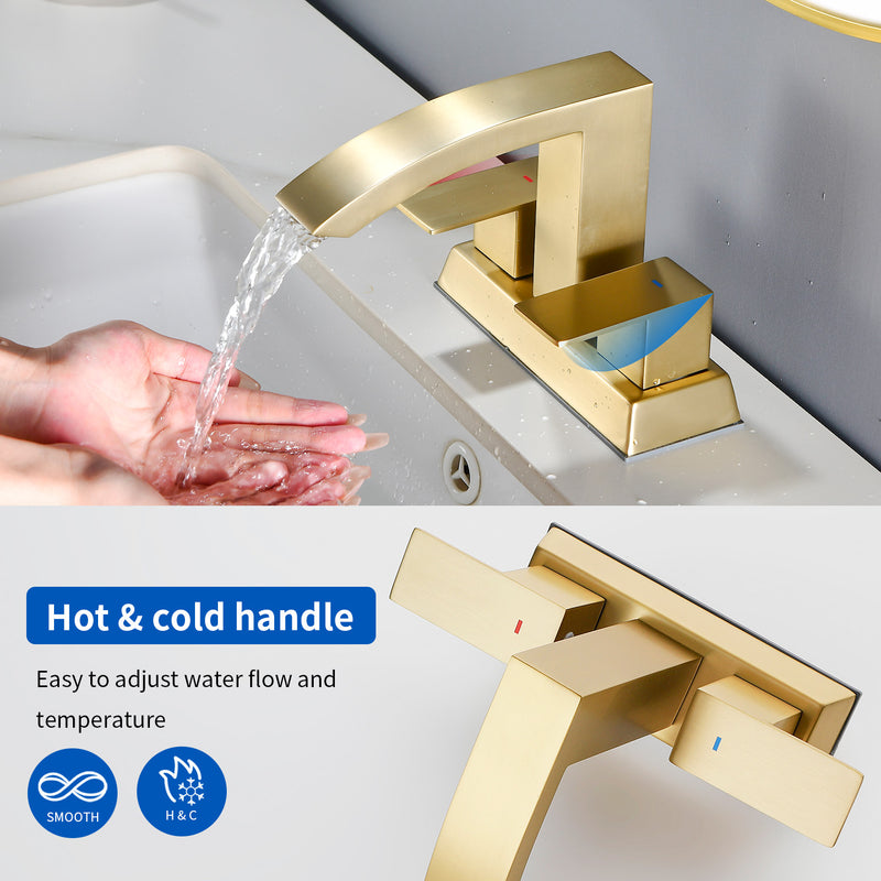 4-Inch Centerset Vanity Faucet 2-Handle Waterfall Bathroom Faucet with Pop Up Drain and Water Supply Lines