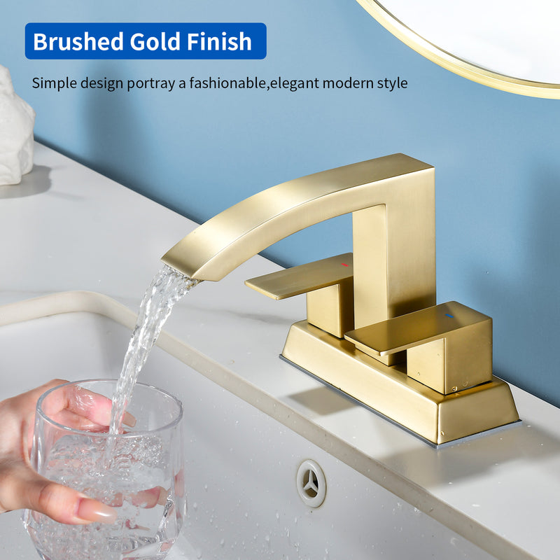 4-Inch Centerset Vanity Faucet 2-Handle Waterfall Bathroom Faucet with Pop Up Drain and Water Supply Lines