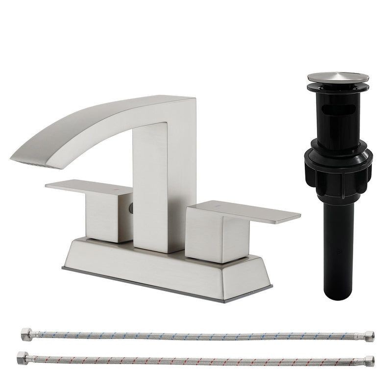 4-Inch Centerset Vanity Faucet 2-Handle Waterfall Bathroom Faucet with Pop Up Drain and Water Supply Lines