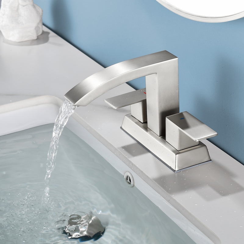 4-Inch Centerset Vanity Faucet 2-Handle Waterfall Bathroom Faucet with Pop Up Drain and Water Supply Lines