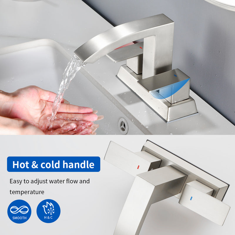 4-Inch Centerset Vanity Faucet 2-Handle Waterfall Bathroom Faucet with Pop Up Drain and Water Supply Lines