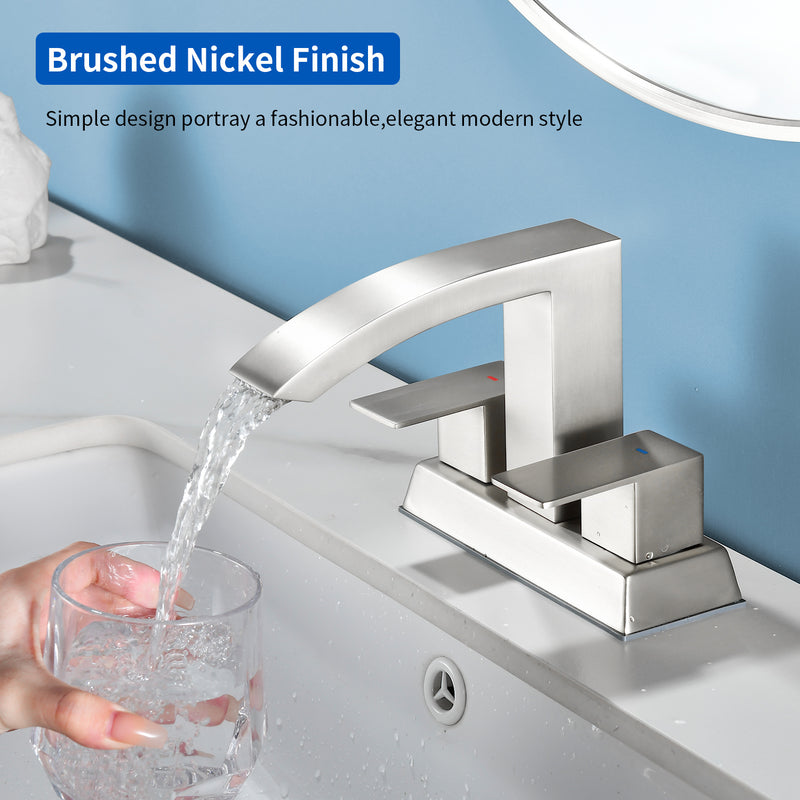 4-Inch Centerset Vanity Faucet 2-Handle Waterfall Bathroom Faucet with Pop Up Drain and Water Supply Lines