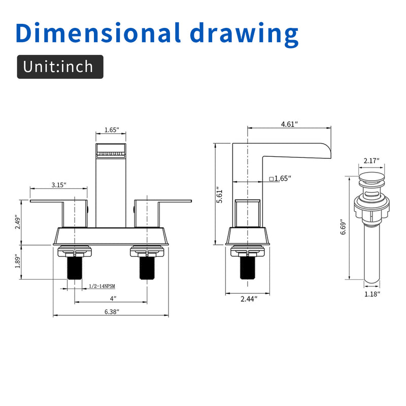 4 Inch Centerset Double Handles Deck Mount Waterfall Lavatory Faucet Mixer Tap with Pop up Drain