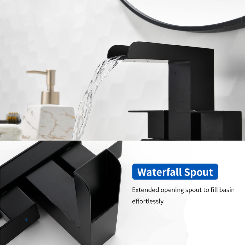 4 Inch Centerset Double Handles Deck Mount Waterfall Lavatory Faucet Mixer Tap with Pop up Drain