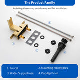 4 Inch Centerset Double Handles Deck Mount Waterfall Lavatory Faucet Mixer Tap with Pop up Drain