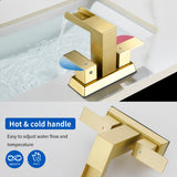 4 Inch Centerset Double Handles Deck Mount Waterfall Lavatory Faucet Mixer Tap with Pop up Drain