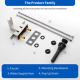 4 Inch Centerset Double Handles Deck Mount Waterfall Lavatory Faucet Mixer Tap with Pop up Drain