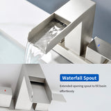 4 Inch Centerset Double Handles Deck Mount Waterfall Lavatory Faucet Mixer Tap with Pop up Drain