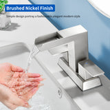 4 Inch Centerset Double Handles Deck Mount Waterfall Lavatory Faucet Mixer Tap with Pop up Drain