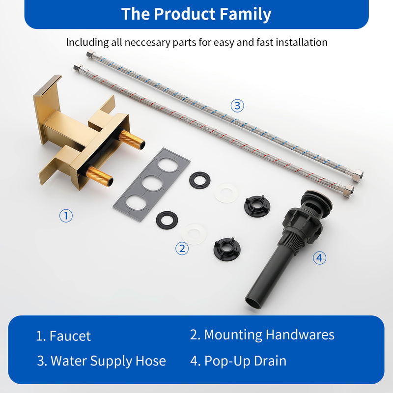 Waterfall Centerset Bathroom Sink Faucet 4 Inch 2 Handle Hot Cold Mixer Basin Faucet with Pop-Up Drain Stopper and Supply Lines