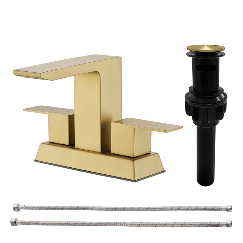 Centerset Bathroom Sink Faucet 1.2 GPM, Waterfall 4 Inch Bathroom Vanity Faucet for Basin with Pop-Up Drain and Hose
