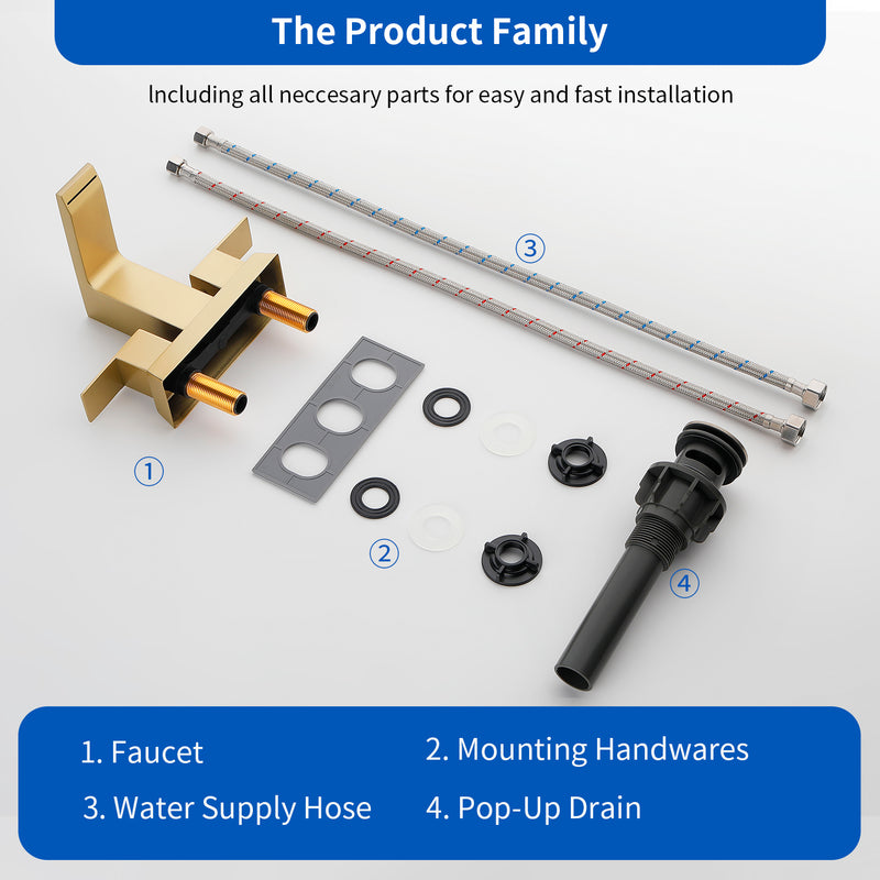 Centerset Bathroom Sink Faucet 1.2 GPM, Waterfall 4 Inch Bathroom Vanity Faucet for Basin with Pop-Up Drain and Hose