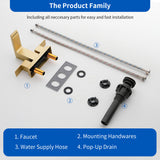 Centerset Bathroom Sink Faucet 1.2 GPM, Waterfall 4 Inch Bathroom Vanity Faucet for Basin with Pop-Up Drain and Hose