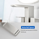 Centerset Bathroom Sink Faucet 1.2 GPM, Waterfall 4 Inch Bathroom Vanity Faucet for Basin with Pop-Up Drain and Hose