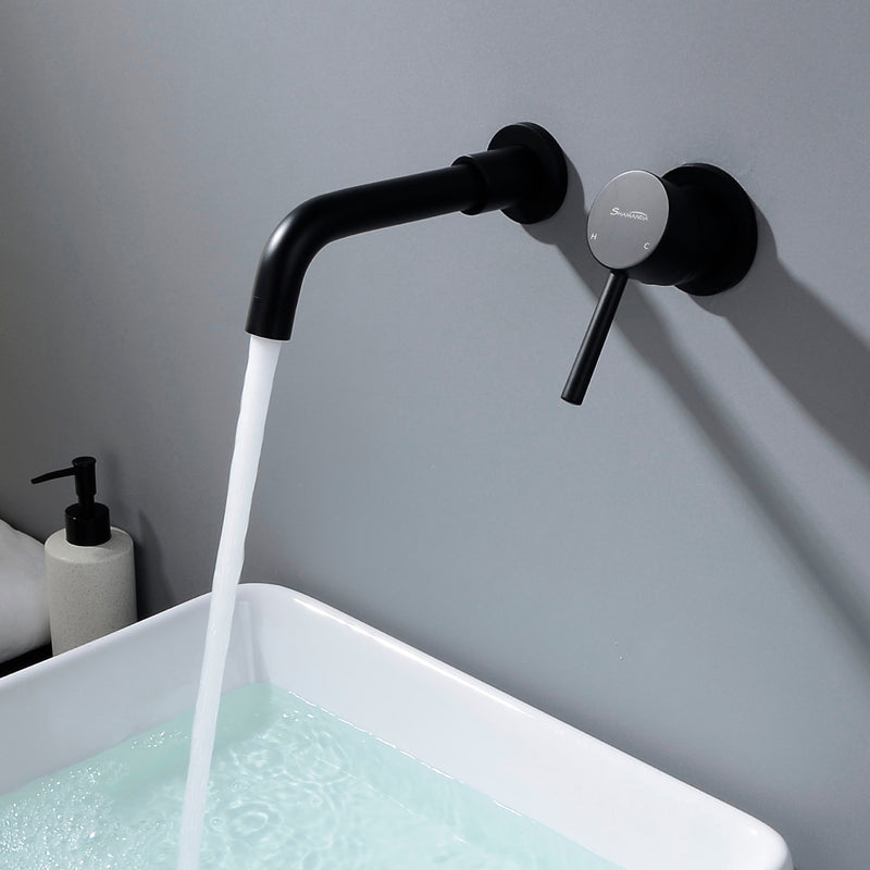 Wall Mount Lavatory Faucet Single Handle Brass Bathroom Sink Faucet 1.2 GPM in Matte Black, brushed gold